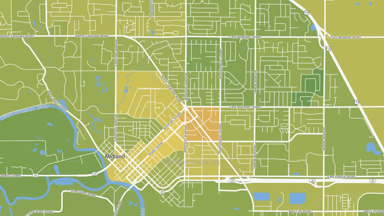 Center City, Midland, MI Map of Vehicle Theft Rates