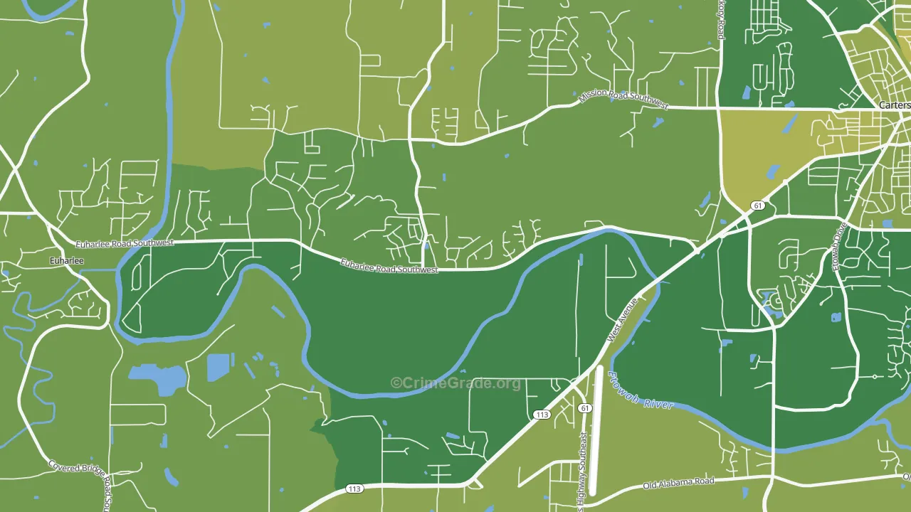 Center, GA Map of Vehicle Theft Rates