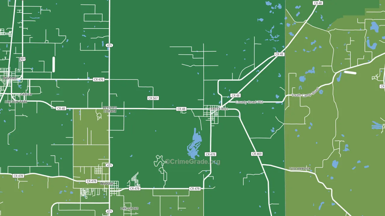 Center Hill, FL Map of Vehicle Theft Rates