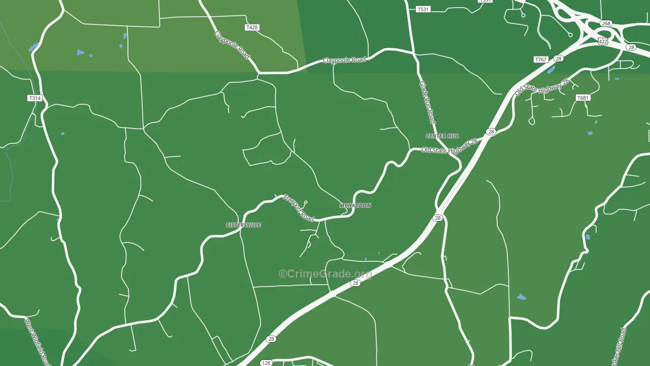 Center Hill, PA Map of Vehicle Theft Rates