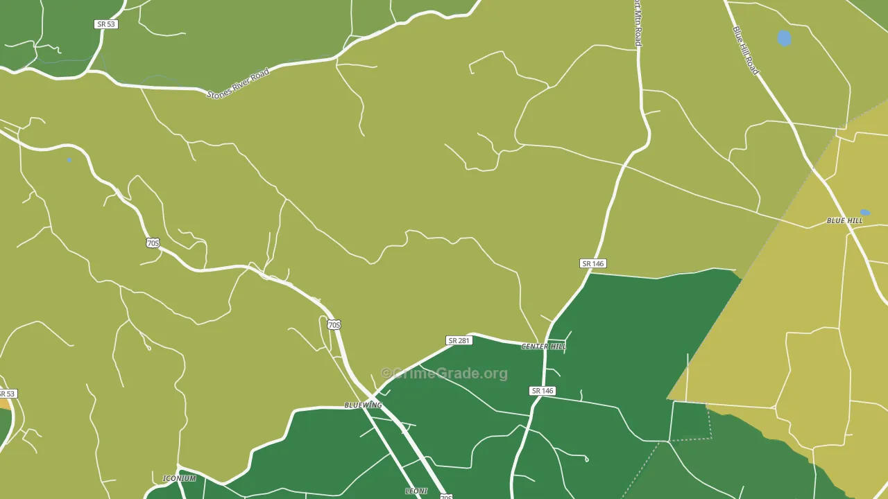 Center Hill, TN Map of Vehicle Theft Rates