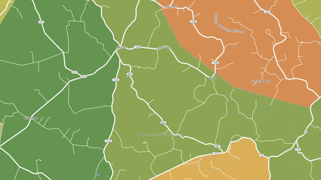 Center, KY Map of Vehicle Theft Rates