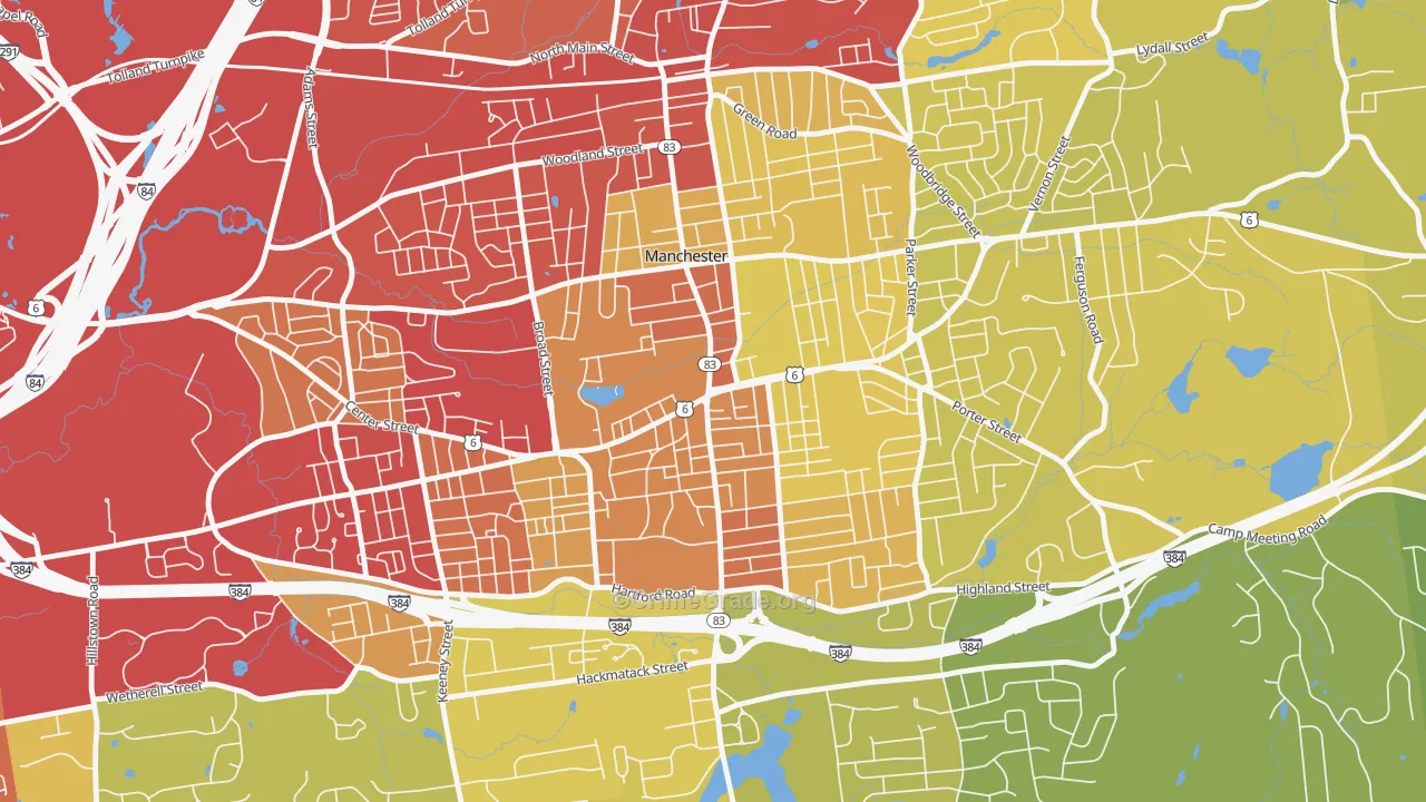 Center, Manchester, CT Map of Vehicle Theft Rates
