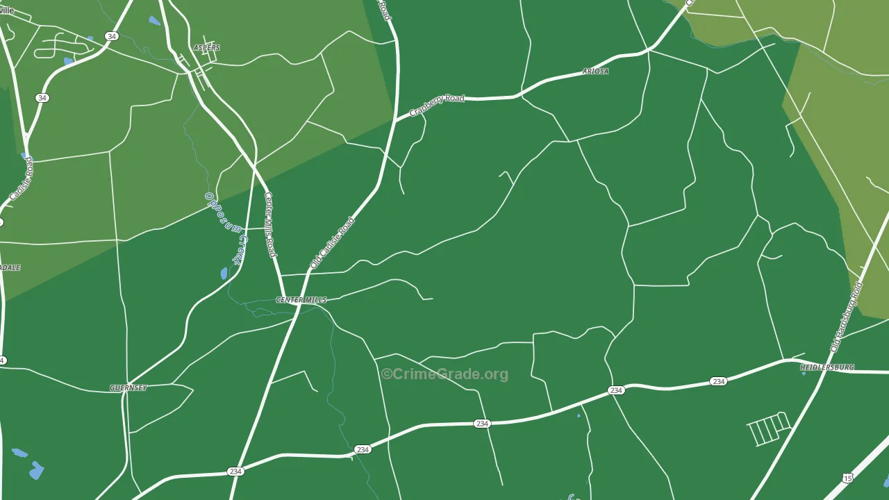 Center Mills, PA Map of Vehicle Theft Rates