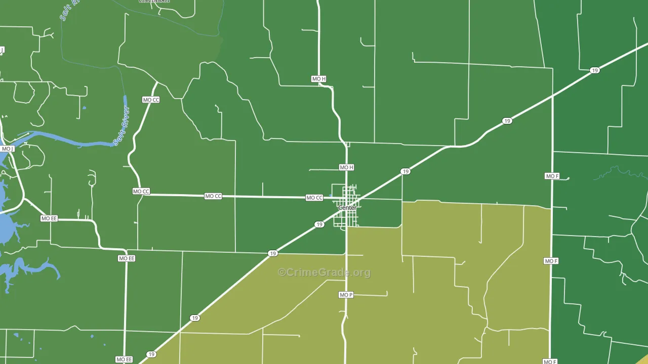 Center, MO Map of Vehicle Theft Rates