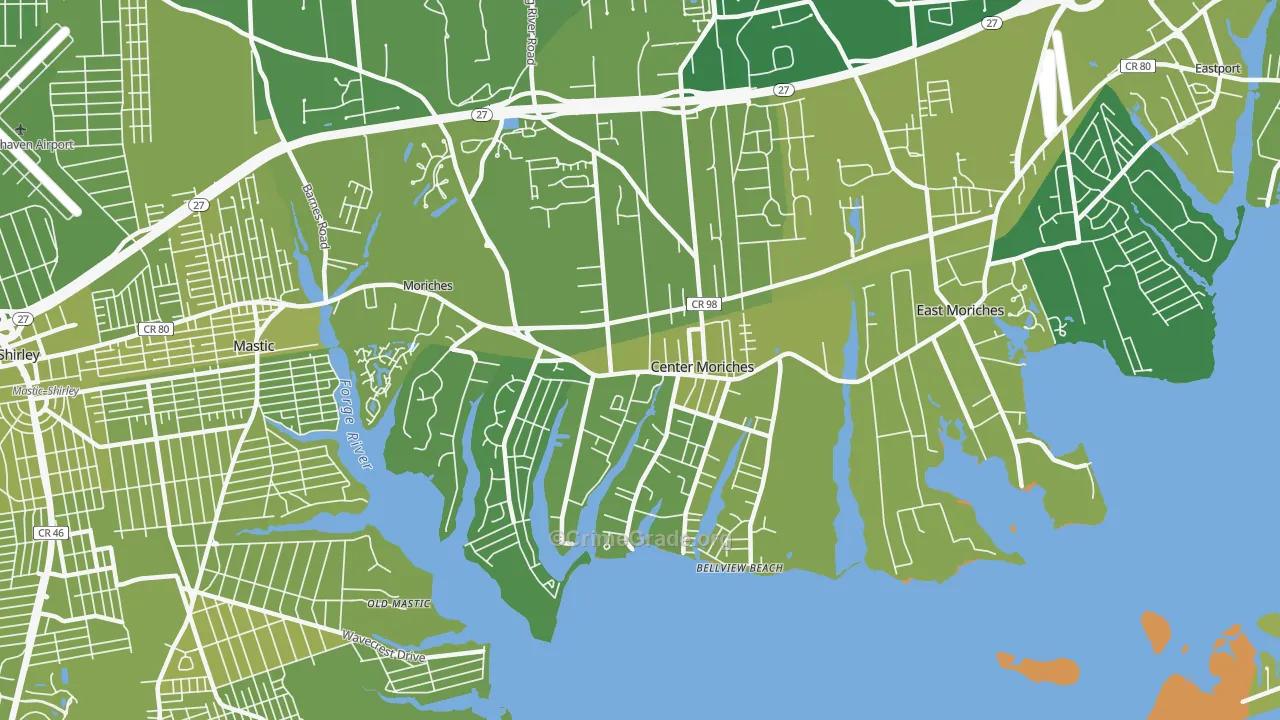 Center Moriches, NY Map of Vehicle Theft Rates