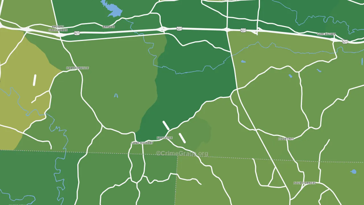 Center, NC Map of Vehicle Theft Rates
