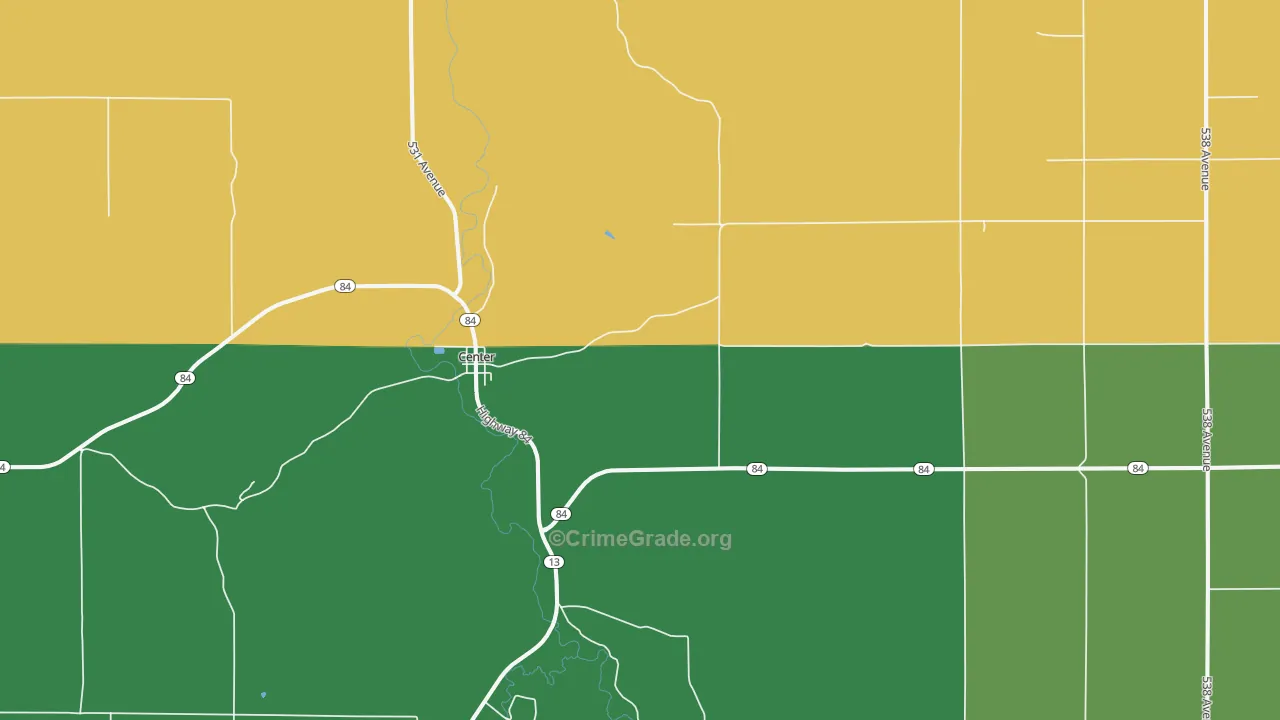 Center, NE Map of Vehicle Theft Rates