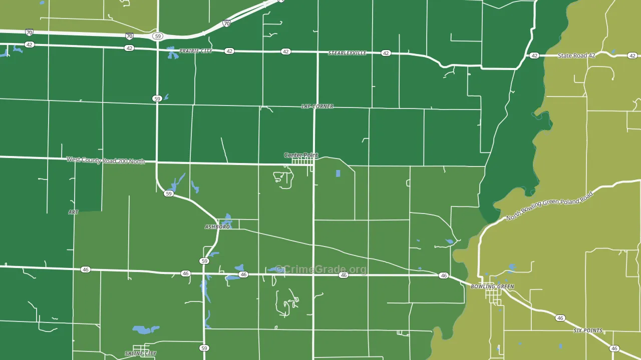 Center Point, IN Map of Vehicle Theft Rates