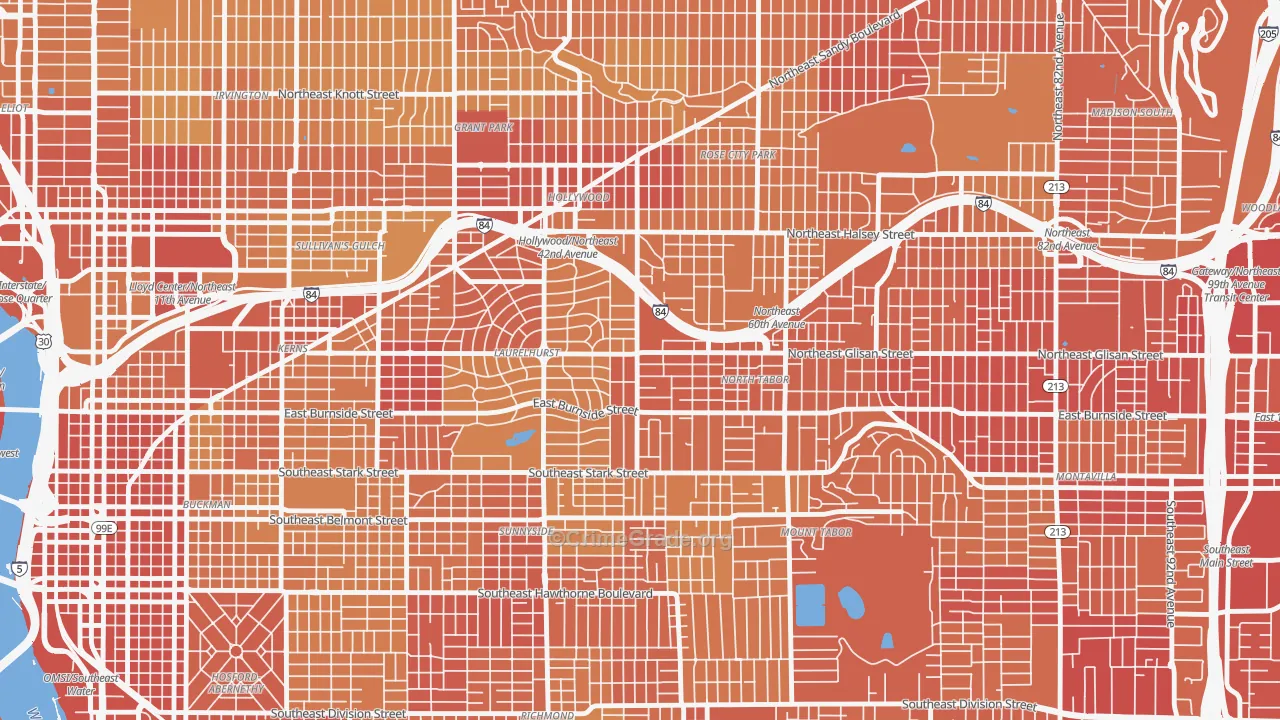 Center, Portland, OR Map of Vehicle Theft Rates