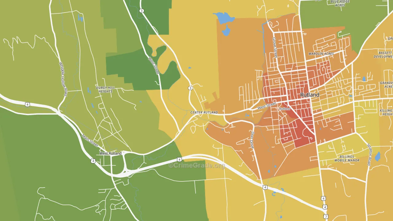 Center Rutland, VT Map of Vehicle Theft Rates