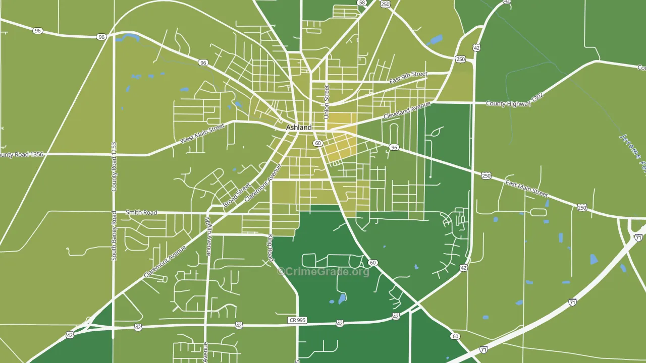 Center Street Historic District, Ashland, OH Map of Vehicle Theft Rates