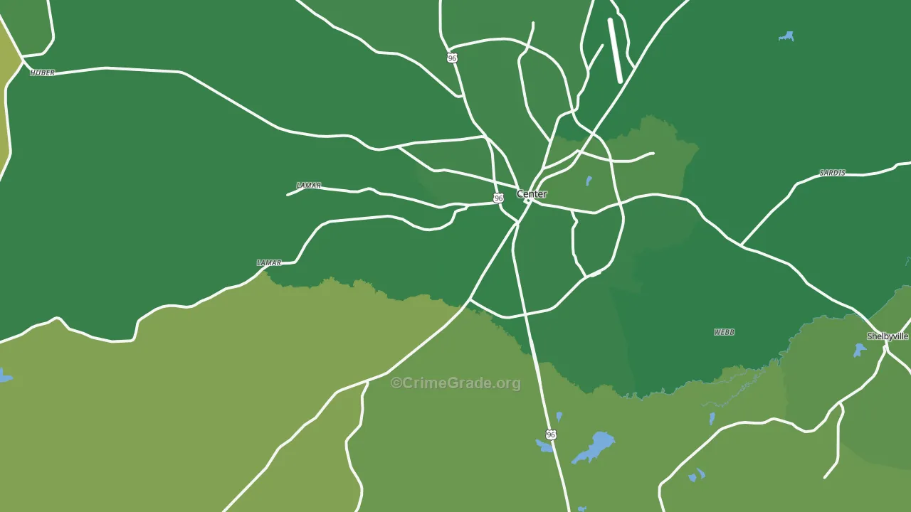 Center, TX Map of Vehicle Theft Rates