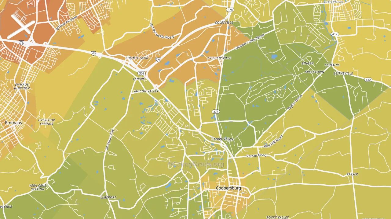 Center Valley, PA Map of Vehicle Theft Rates
