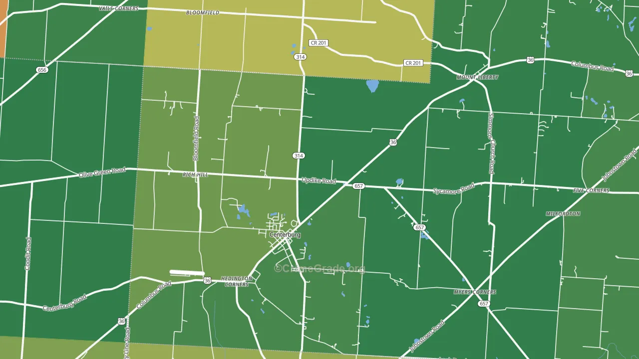 Centerburg, OH Map of Vehicle Theft Rates
