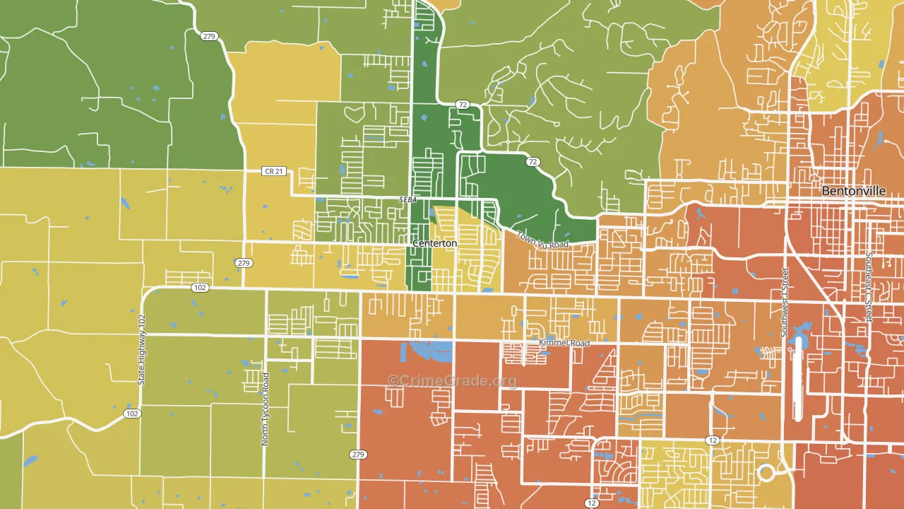 Centerton, AR Map of Vehicle Theft Rates