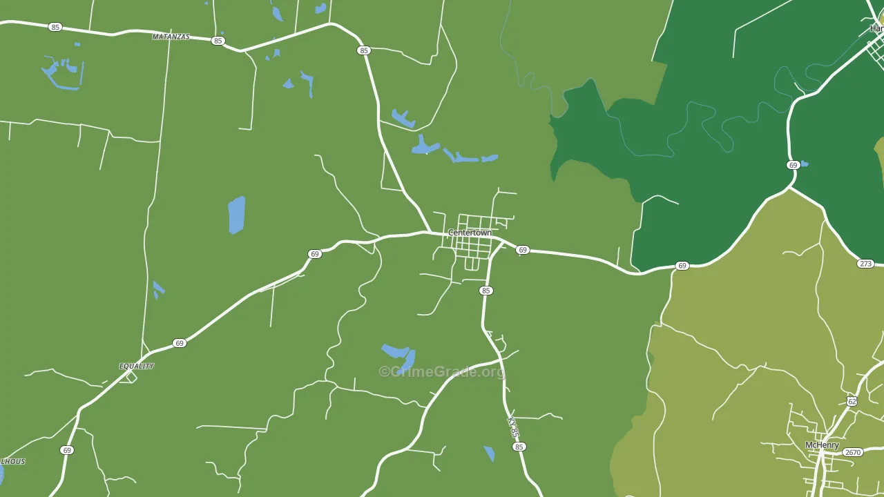Centertown, KY Map of Vehicle Theft Rates