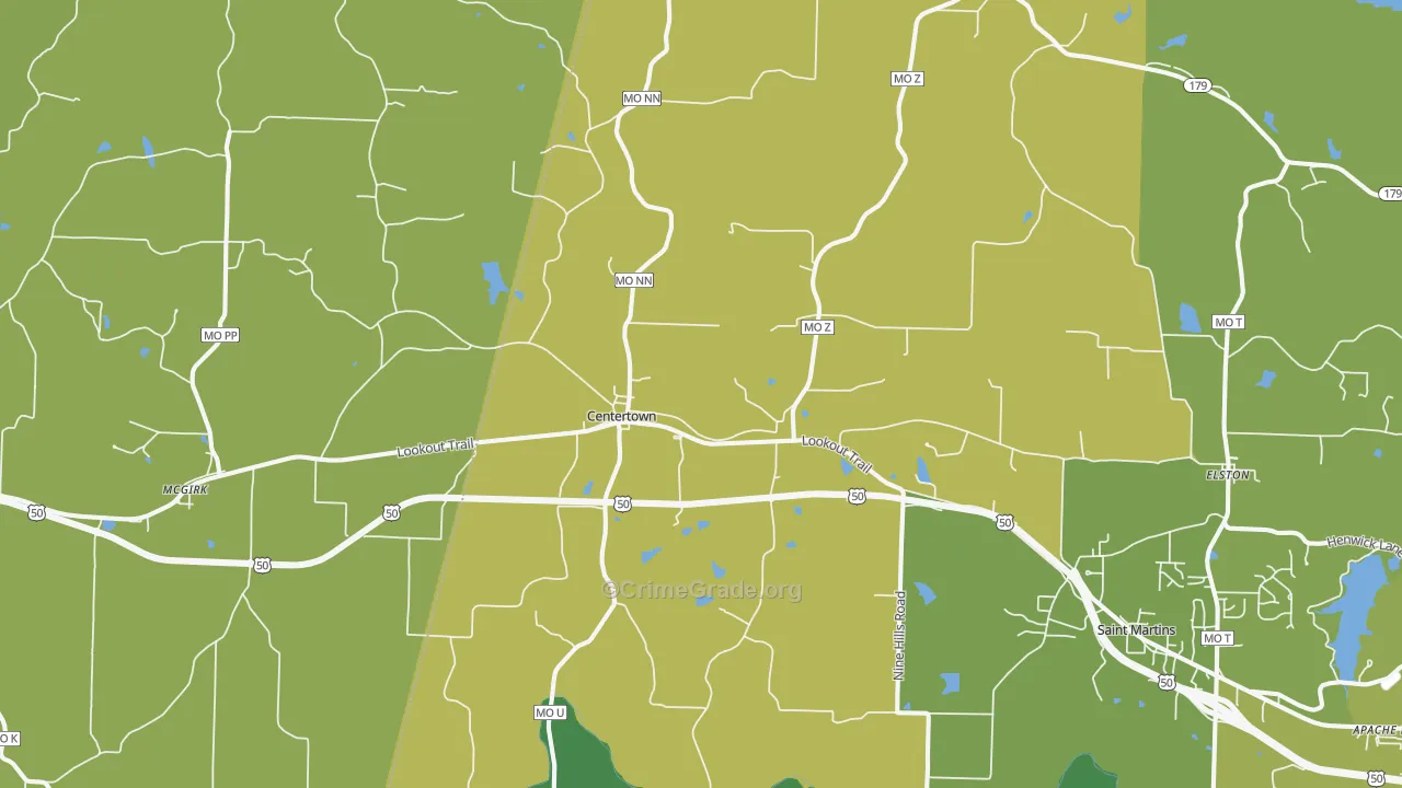 Centertown, MO Map of Vehicle Theft Rates
