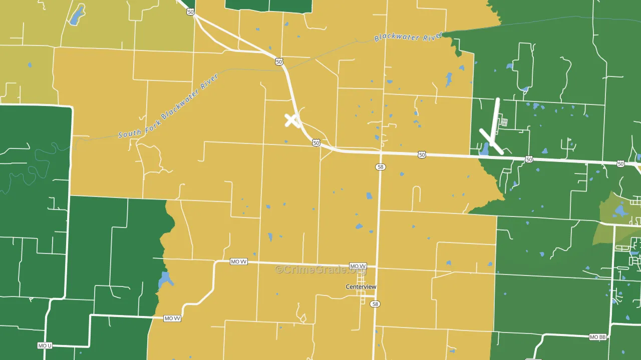 Centerview, MO Map of Vehicle Theft Rates