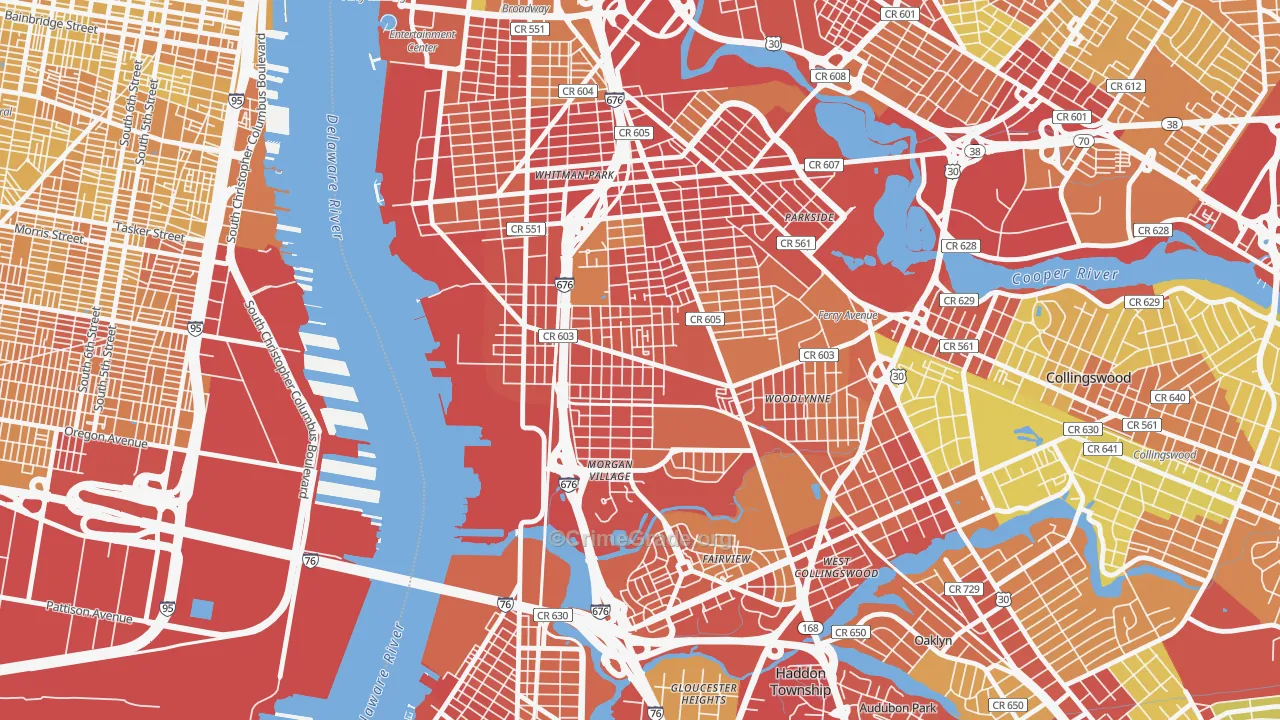 Centerville, Camden, NJ Map of Vehicle Theft Rates
