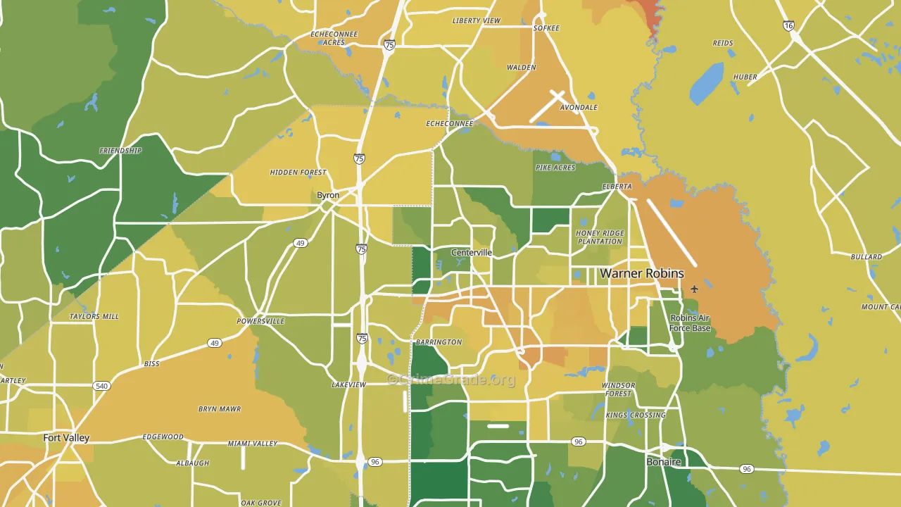 Centerville, GA Map of Vehicle Theft Rates