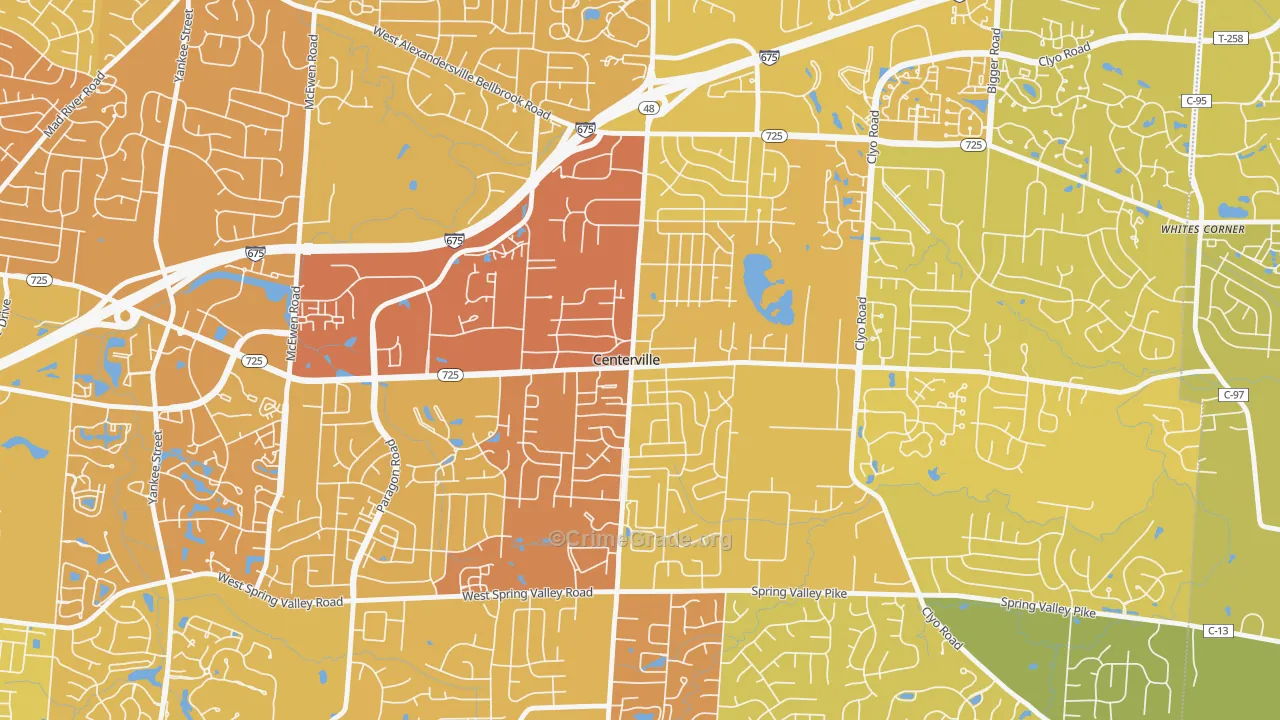 Centerville Historic District, Centerville, OH Map of Vehicle Theft Rates