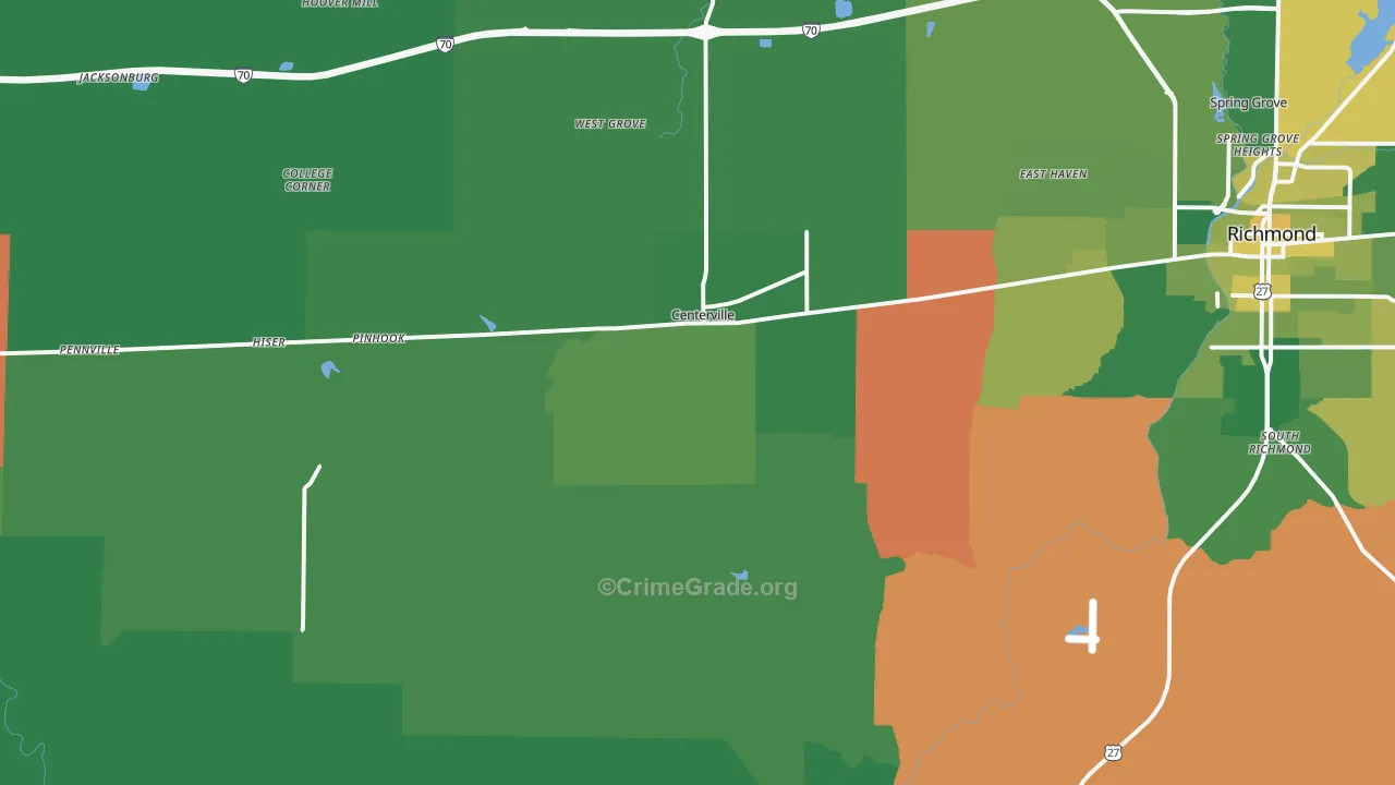 Centerville, IN Map of Vehicle Theft Rates