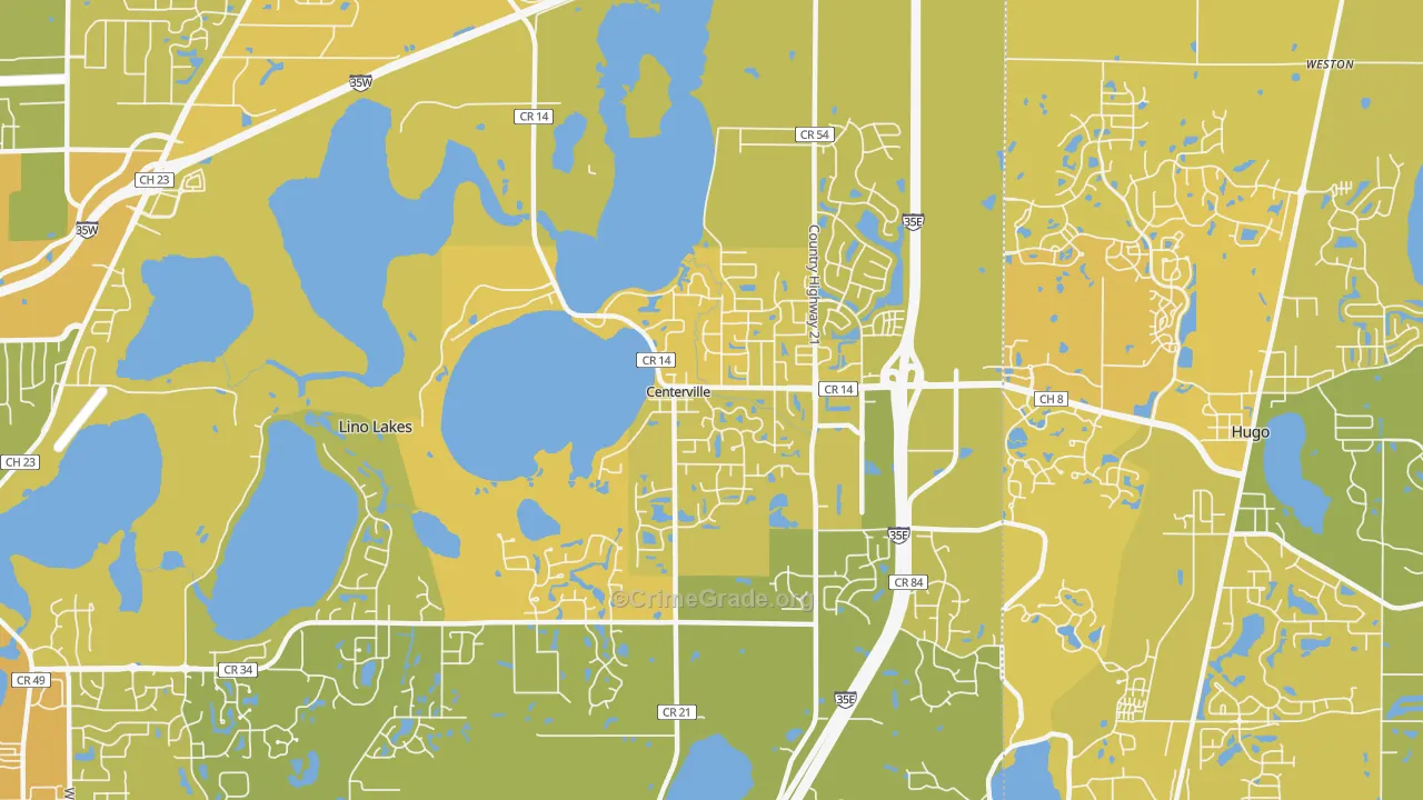 Centerville, MN Map of Vehicle Theft Rates