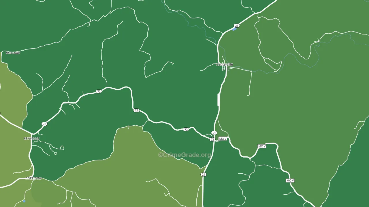 Centerville, MO Map of Vehicle Theft Rates