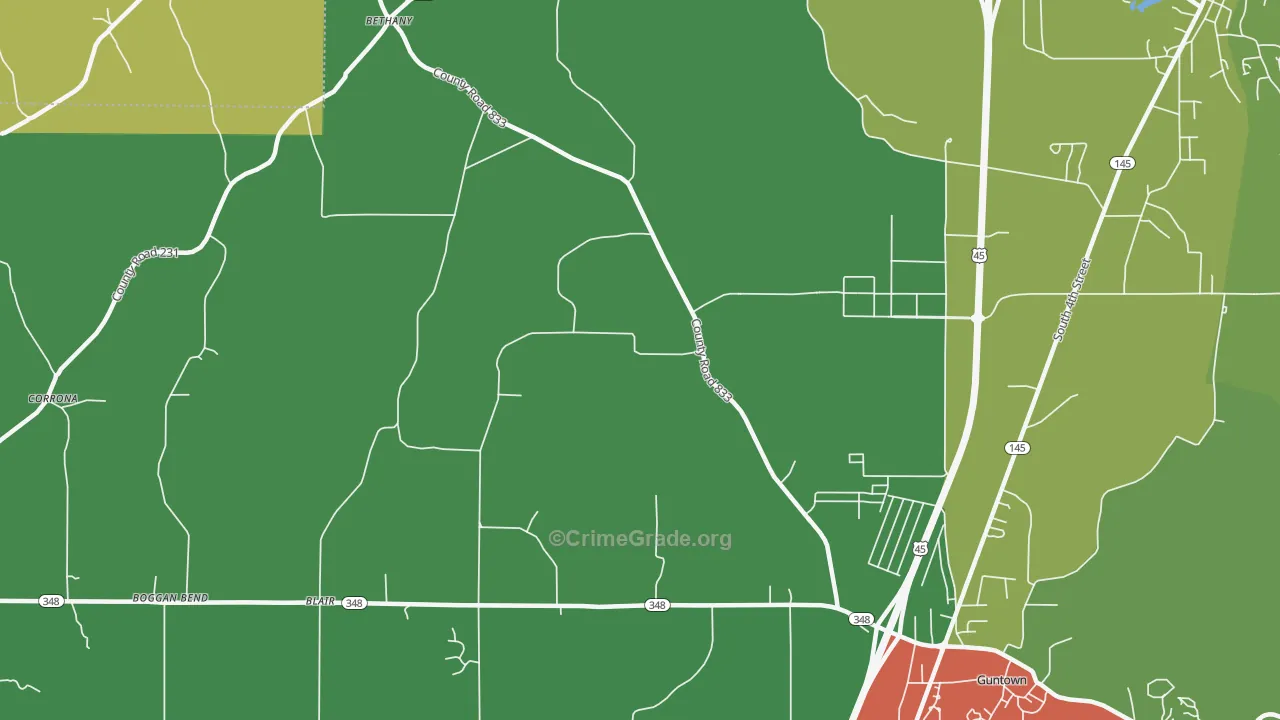 Centerville, MS Map of Vehicle Theft Rates