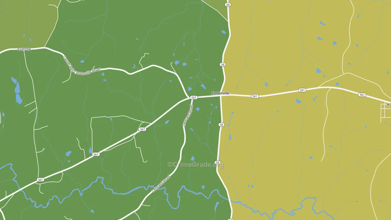 Centerville, NC Map of Vehicle Theft Rates