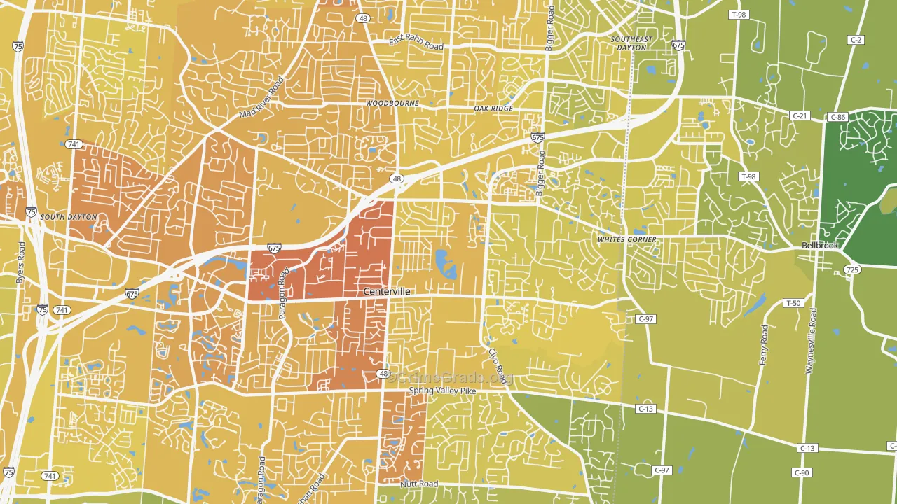 Centerville, OH Map of Vehicle Theft Rates
