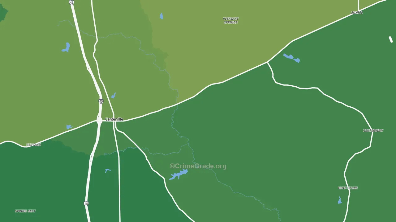Centerville, TX Map of Vehicle Theft Rates
