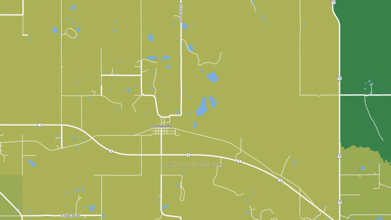 Centrahoma, OK Map of Vehicle Theft Rates