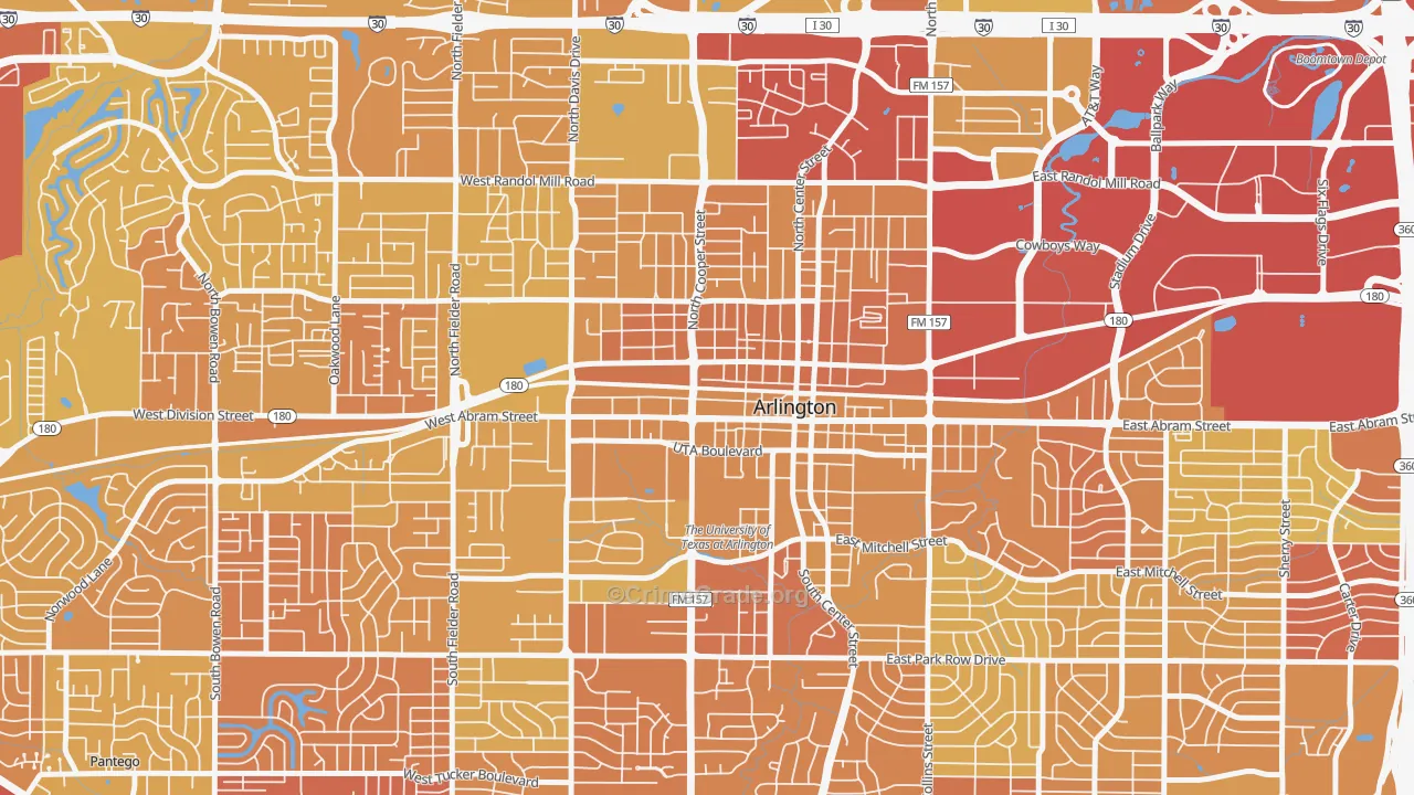 Central Arlington, Arlington, TX Map of Vehicle Theft Rates