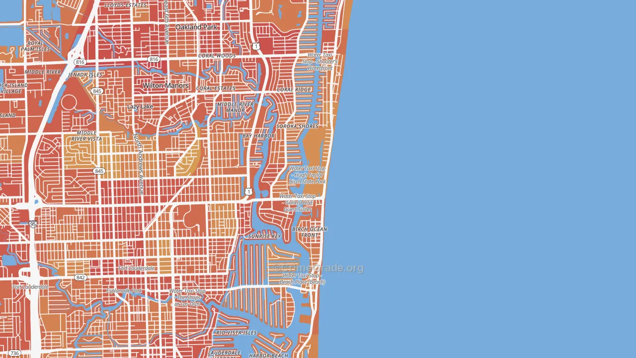 Central Beach, Fort Lauderdale, FL Map of Vehicle Theft Rates