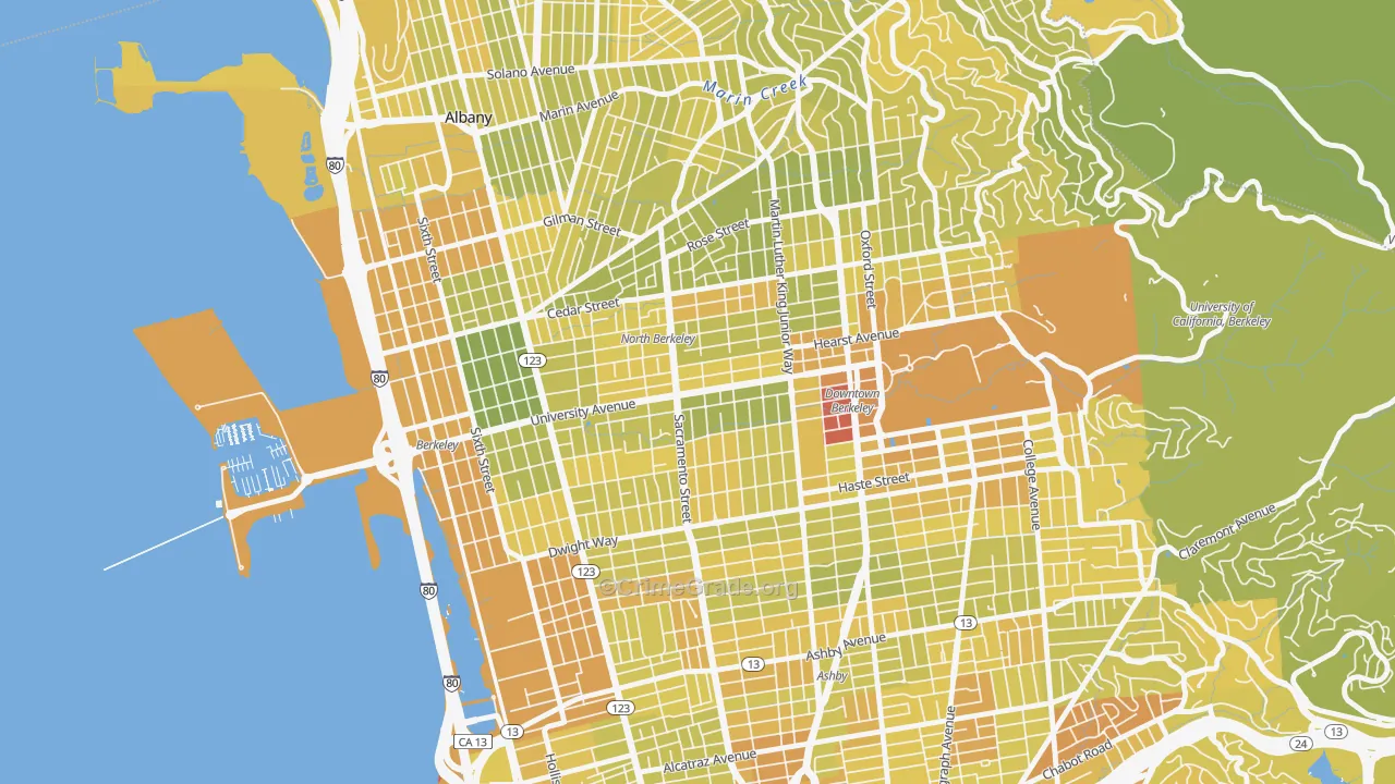 Central Berkeley, Berkeley, CA Map of Vehicle Theft Rates