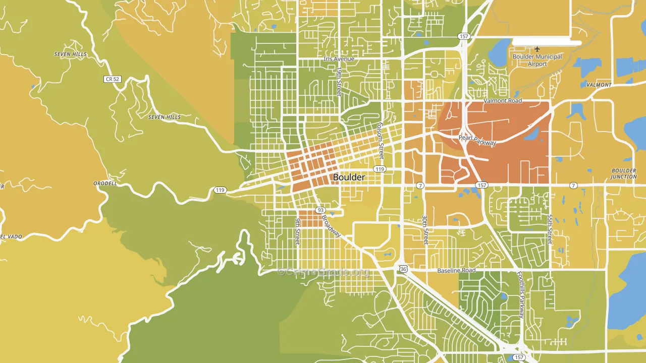 Central Boulder, Boulder, CO Map of Vehicle Theft Rates