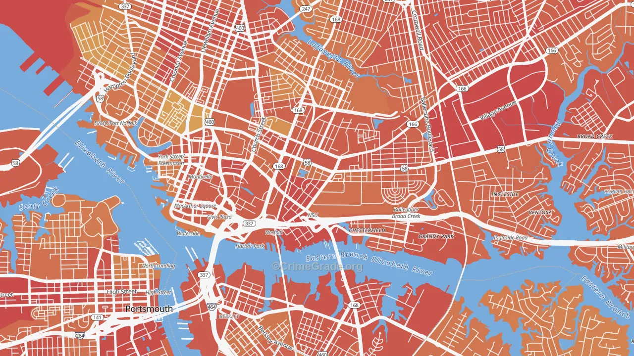 Central Brambleton, Norfolk, VA Map of Vehicle Theft Rates