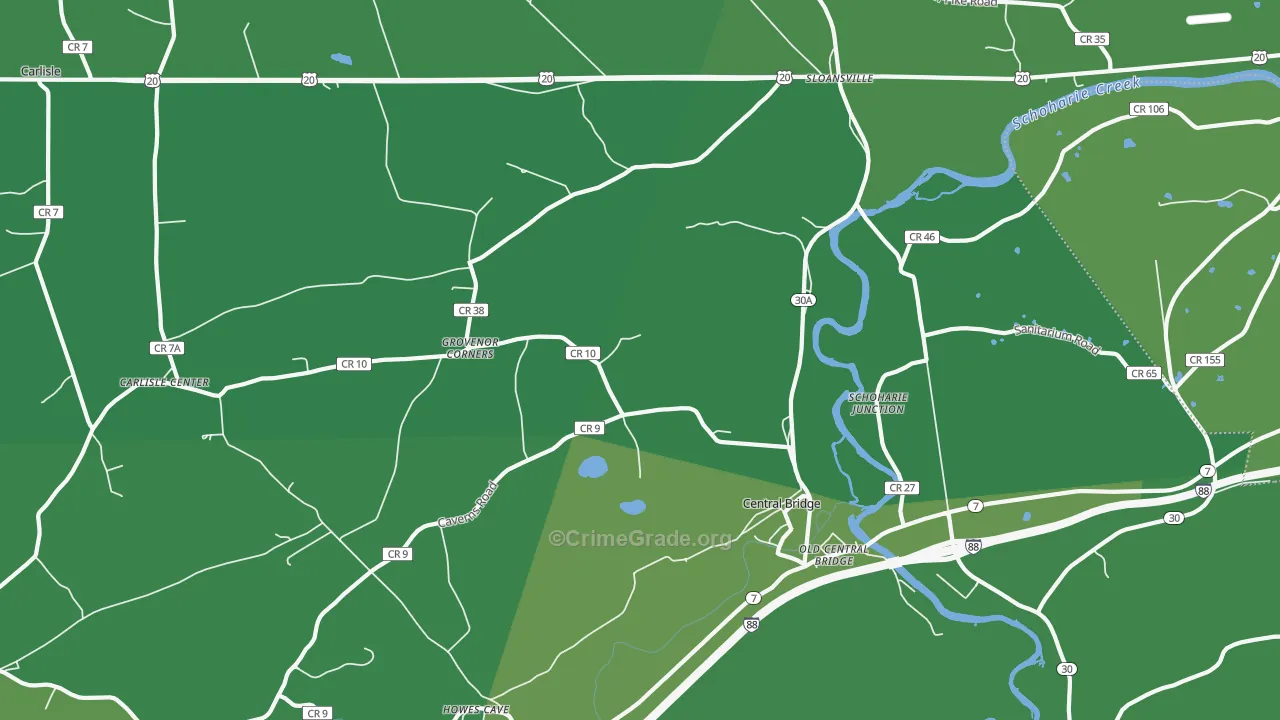 Central Bridge, NY Map of Vehicle Theft Rates