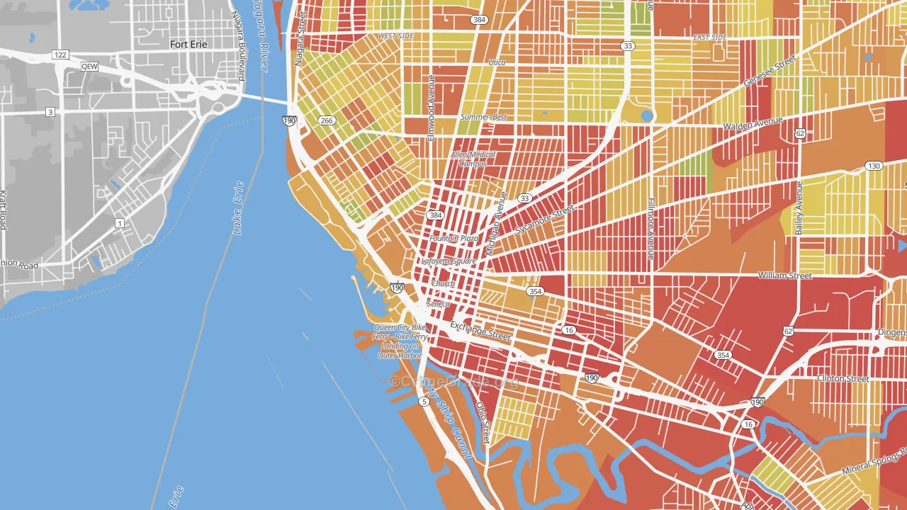 Central Business District-Buffalo, Buffalo, NY Map of Vehicle Theft Rates