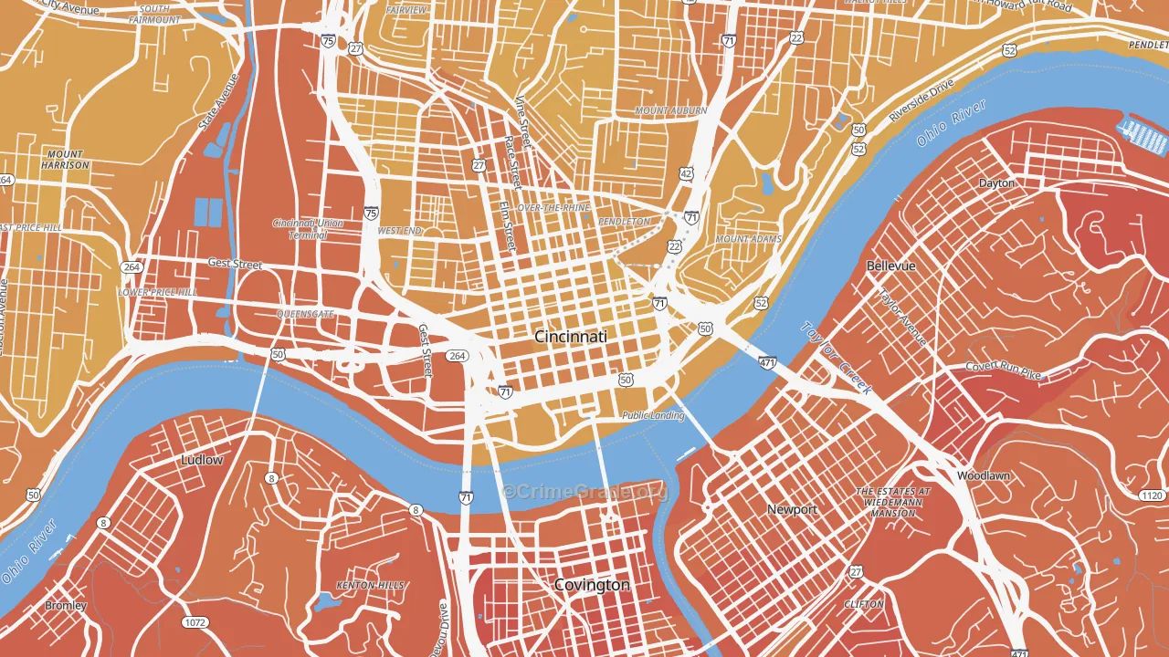 Central Business District, Cincinnati, OH Map of Vehicle Theft Rates