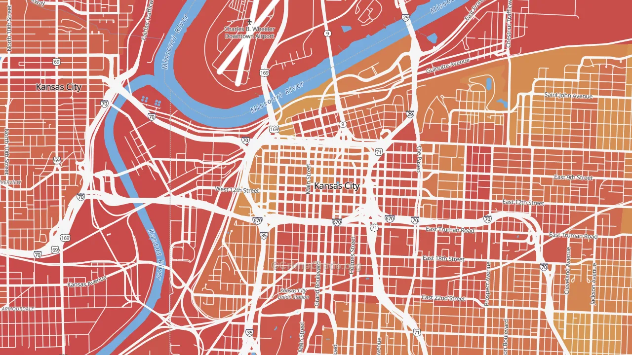 Central Business District, Kansas City, MO Map of Vehicle Theft Rates