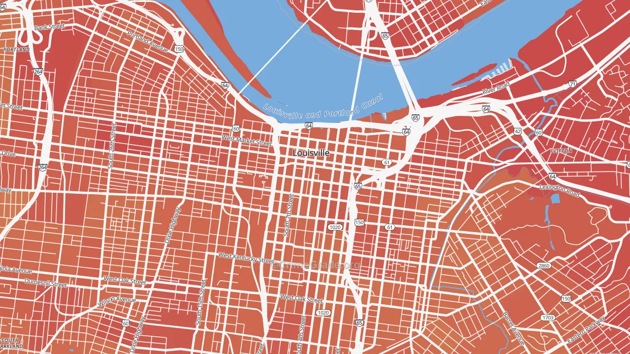 Central Business District, Louisville, KY Map of Vehicle Theft Rates