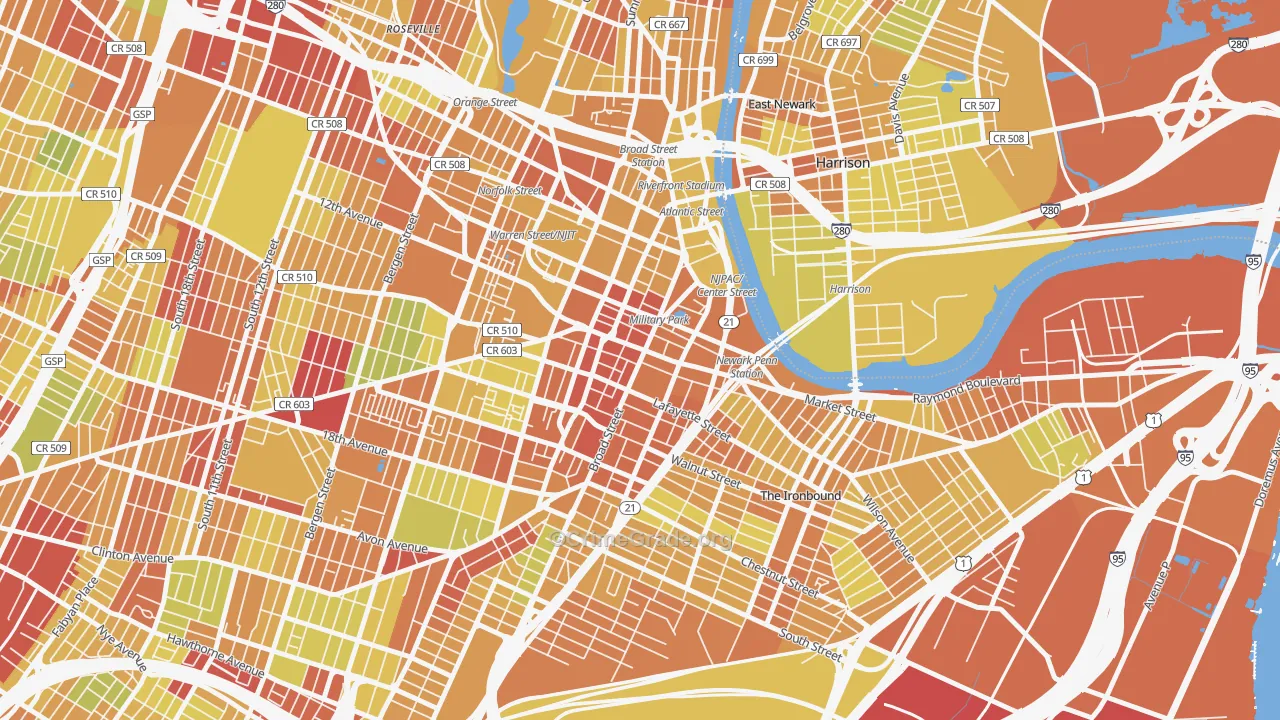 Central Business District, Newark, NJ Map of Vehicle Theft Rates