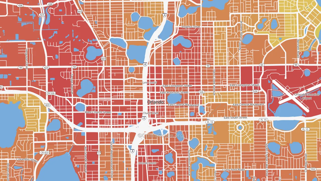Central Business District, Orlando, FL Map of Vehicle Theft Rates
