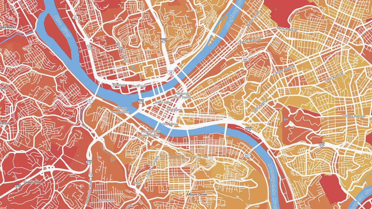 Central Business District, Pittsburgh, PA Map of Vehicle Theft Rates
