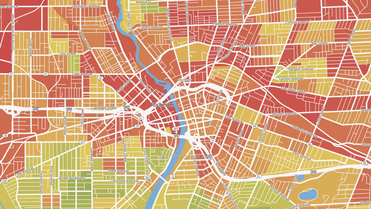 Central Business District-Rochester, Rochester, NY Map of Vehicle Theft Rates