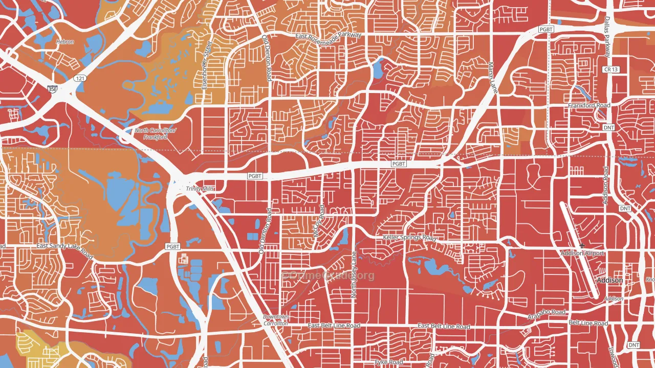 Central Carrollton, Carrollton, TX Map of Vehicle Theft Rates