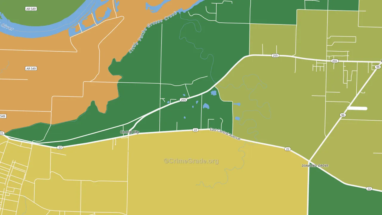 Central City, AR Map of Vehicle Theft Rates